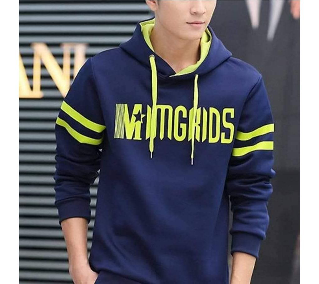 Mens Stylish Hoodie - HD216 - Blue with Lemon Stripe - MAF