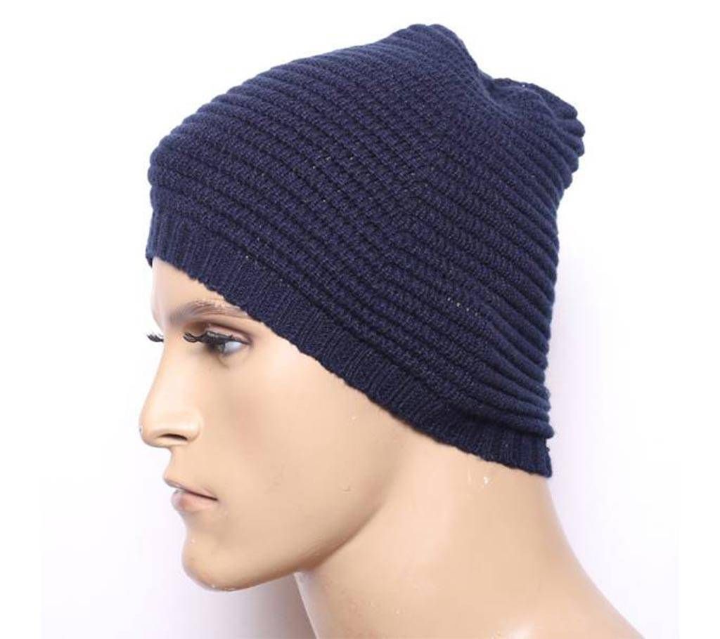 Slate blue Woolen Winter Cap For Men