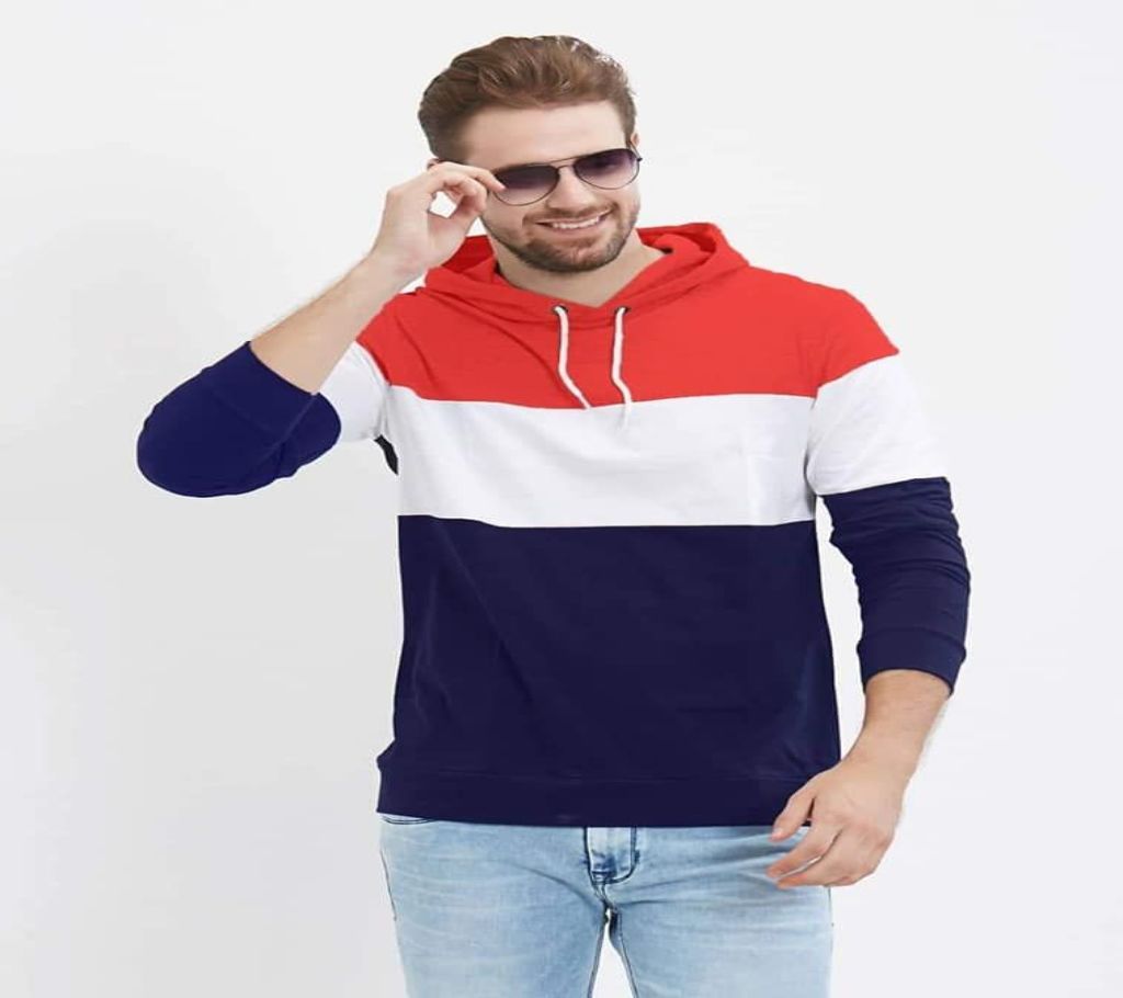 Mens Stylish Hoodie - HD215 - Orange White Blue Stripe - MAF