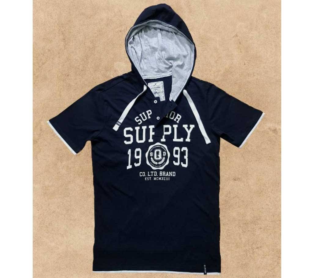 MENS COTTON, HALF-SLEEVE PRINTED HOODIE.