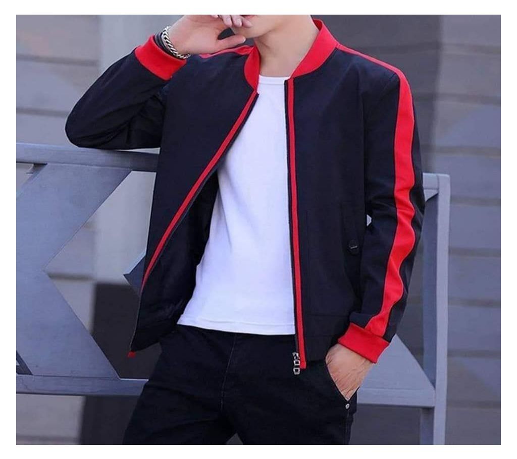 Mens Stylish Jacket - HD213 - Black with Red Stripe - MAF