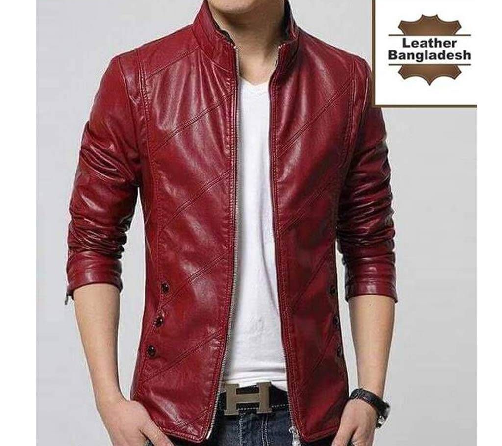 Red Color Smart Look Genuine Leather Jacket