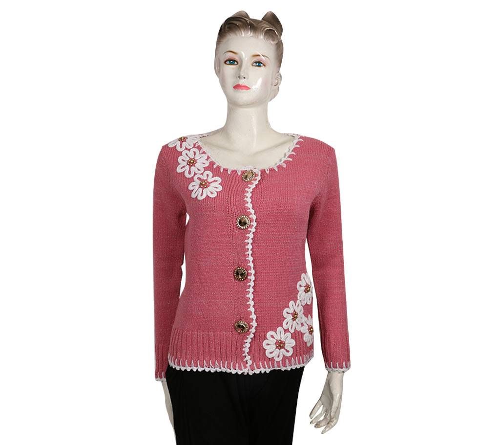 Pink Woolen Cotton Full Sleeve Ladies Sweater 