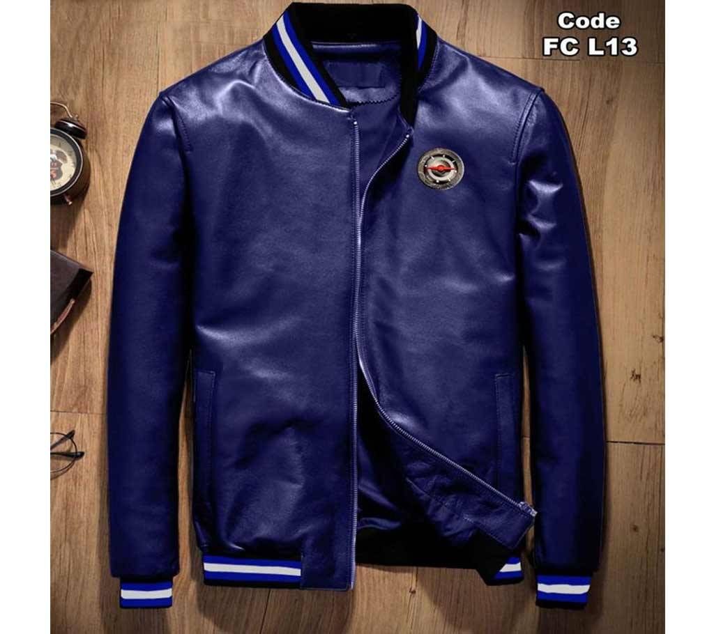 PU Leather Mens Winter Jacket - Blue - L13 - FAS
