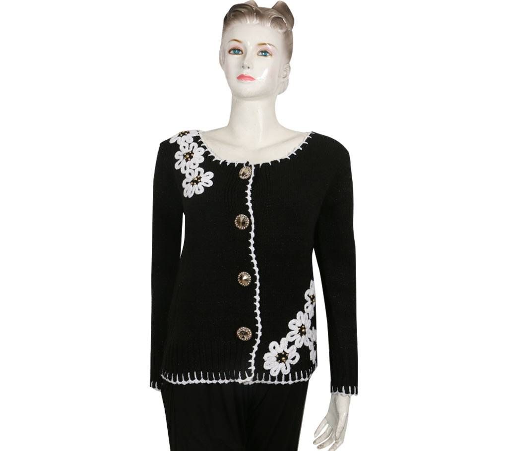 Black Woolen Cotton Full Sleeve Ladies Sweater 