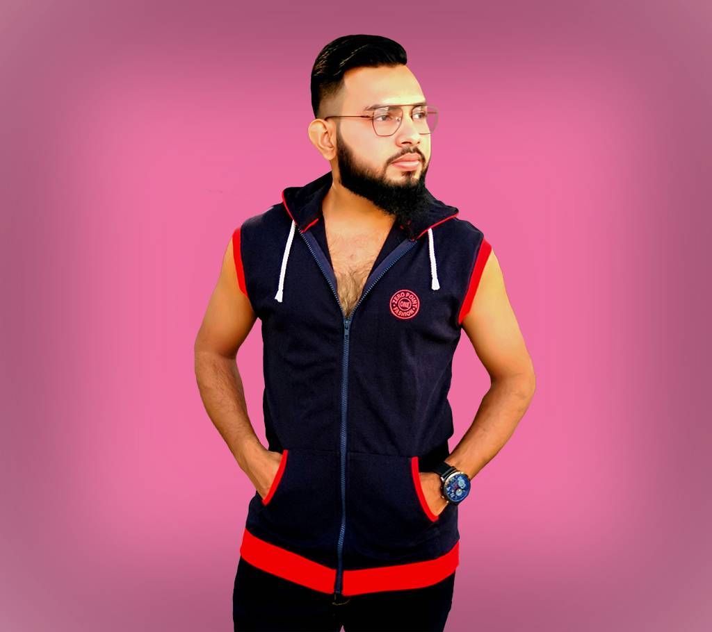 GENTS STRETCHABLE, SLEEVE-LESS HOODIE.