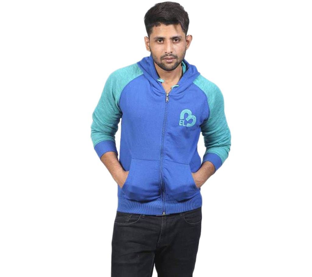 Blue and Aqua Cotton Hoodie for Men