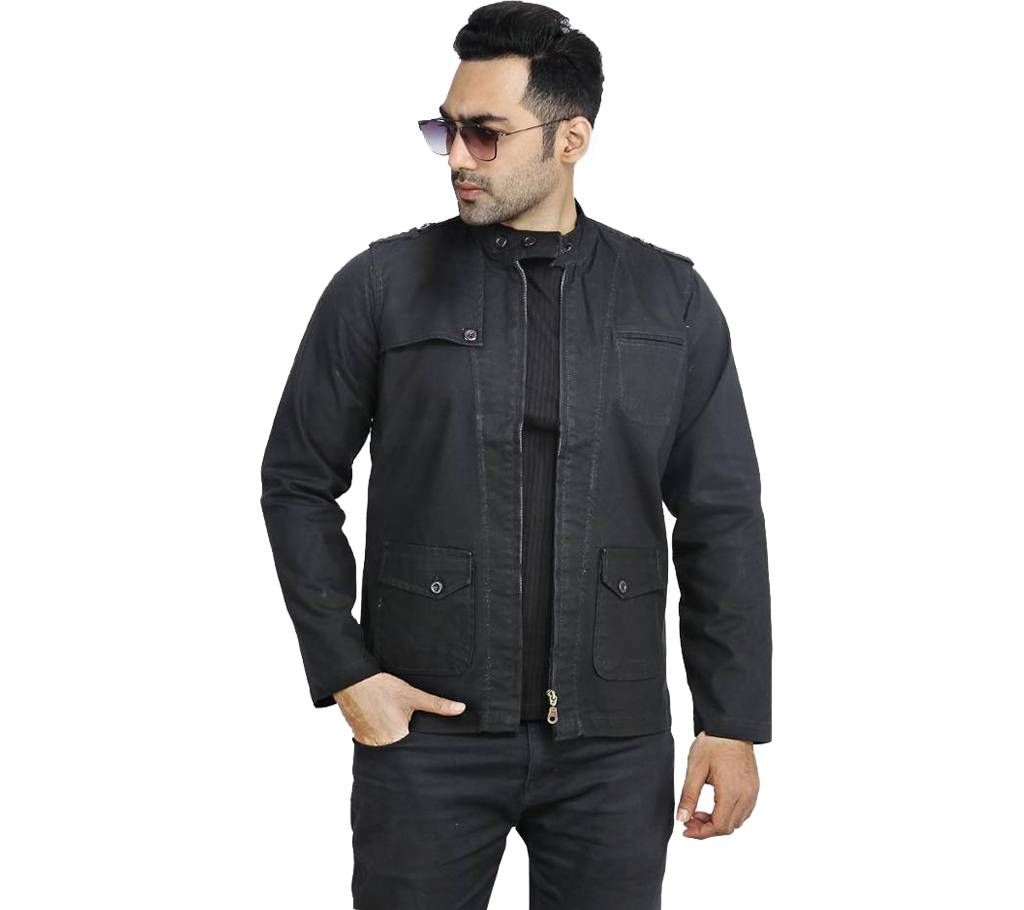 Pure Black Twill Casual Jacket