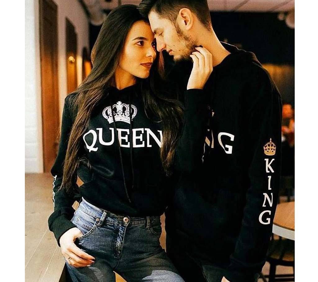 King Queen Couple Hoodie- Black for Winter- Queen Size