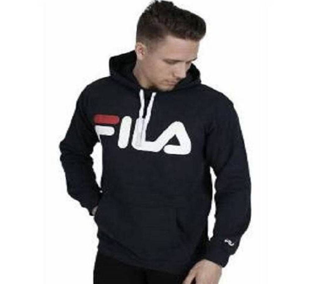 Mens Full Sleeve Fila Black Color Hoodie