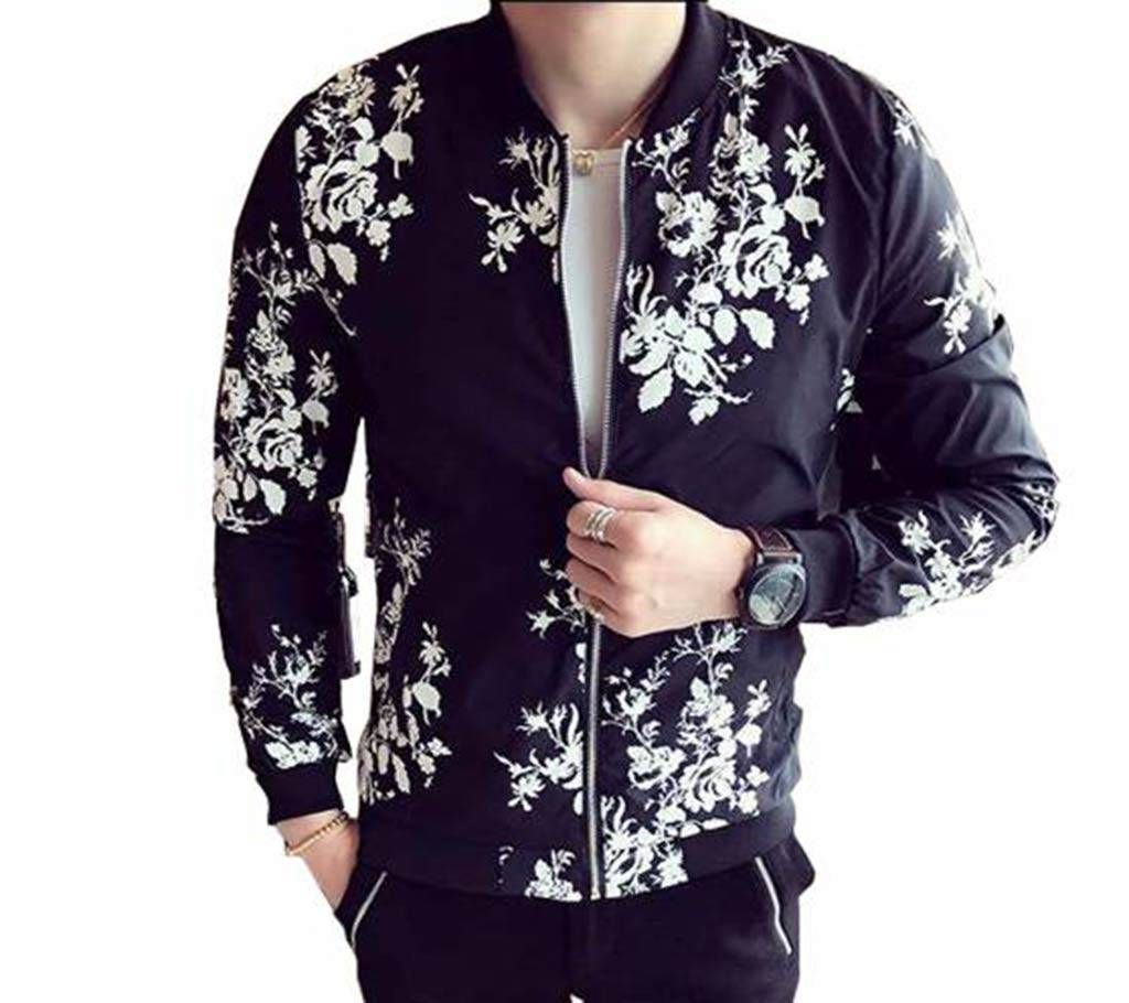 Mens Navy Blue Print Bonded Jacket