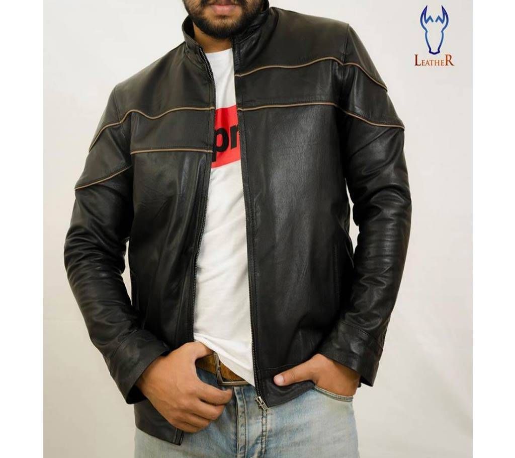 menz full Sleeve dark black leather jacket