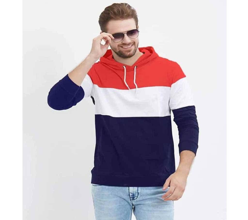 Mens Full Sleeve Winter Hoodie - HD215 - Orange White Blue Stripe - MAF
