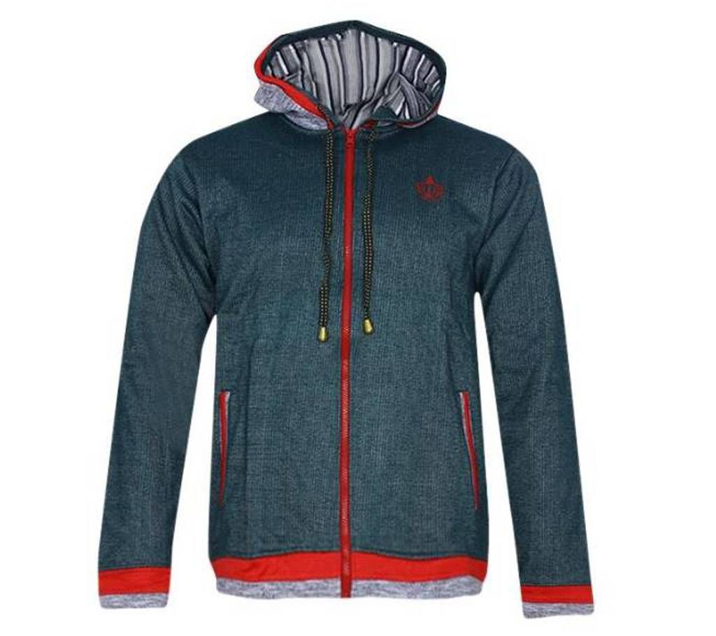 Teal Cotton Hoodie For Men