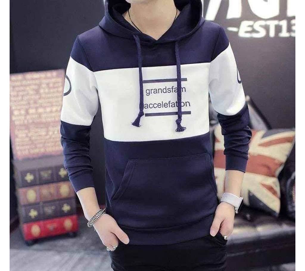 Mens Full Sleeve Winter Hoodie- HD217 - Sky Blue with White - MAF