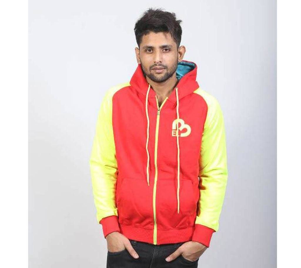 Red and Yellow Cotton Hoodie for Men