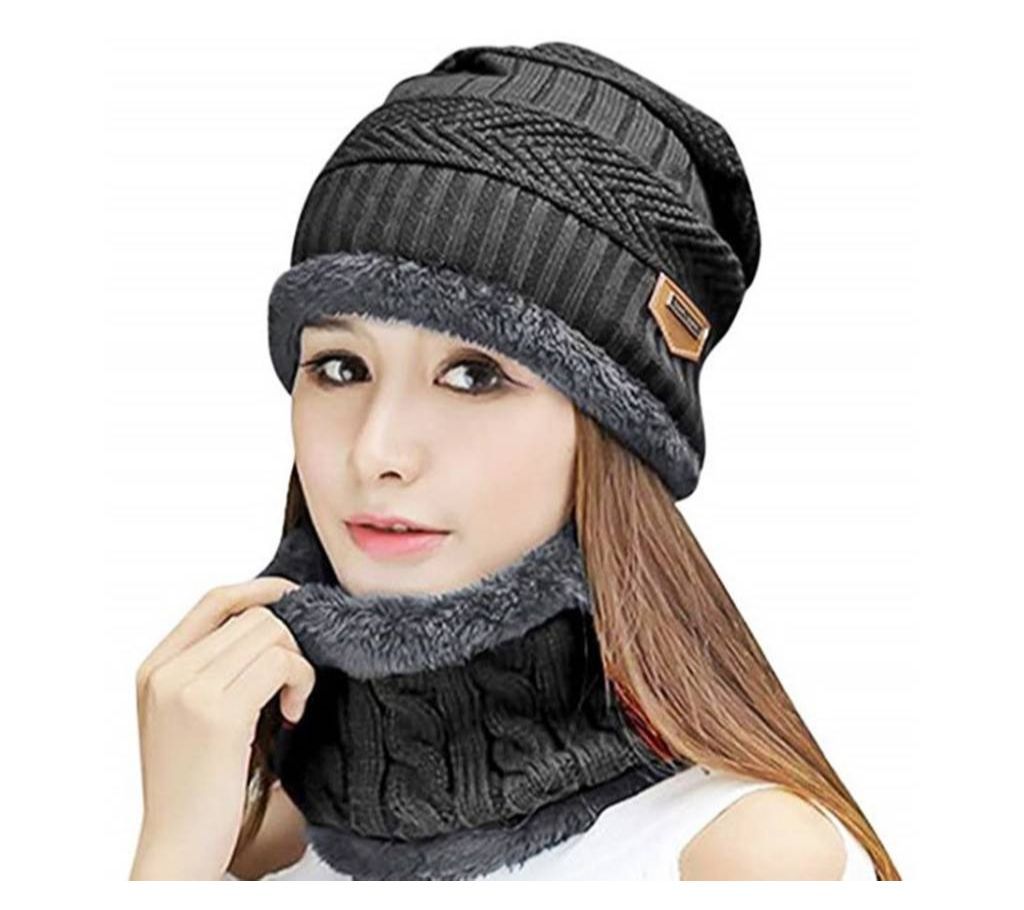 WOOLEN ADIES WINTER CAP AND SCARF SET