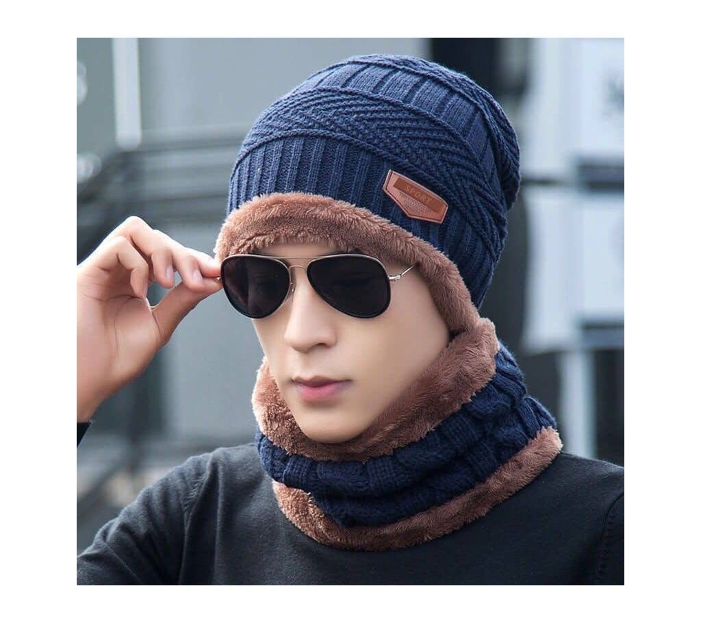 Special Winter Cap and Scarf Set - Navy Blue
