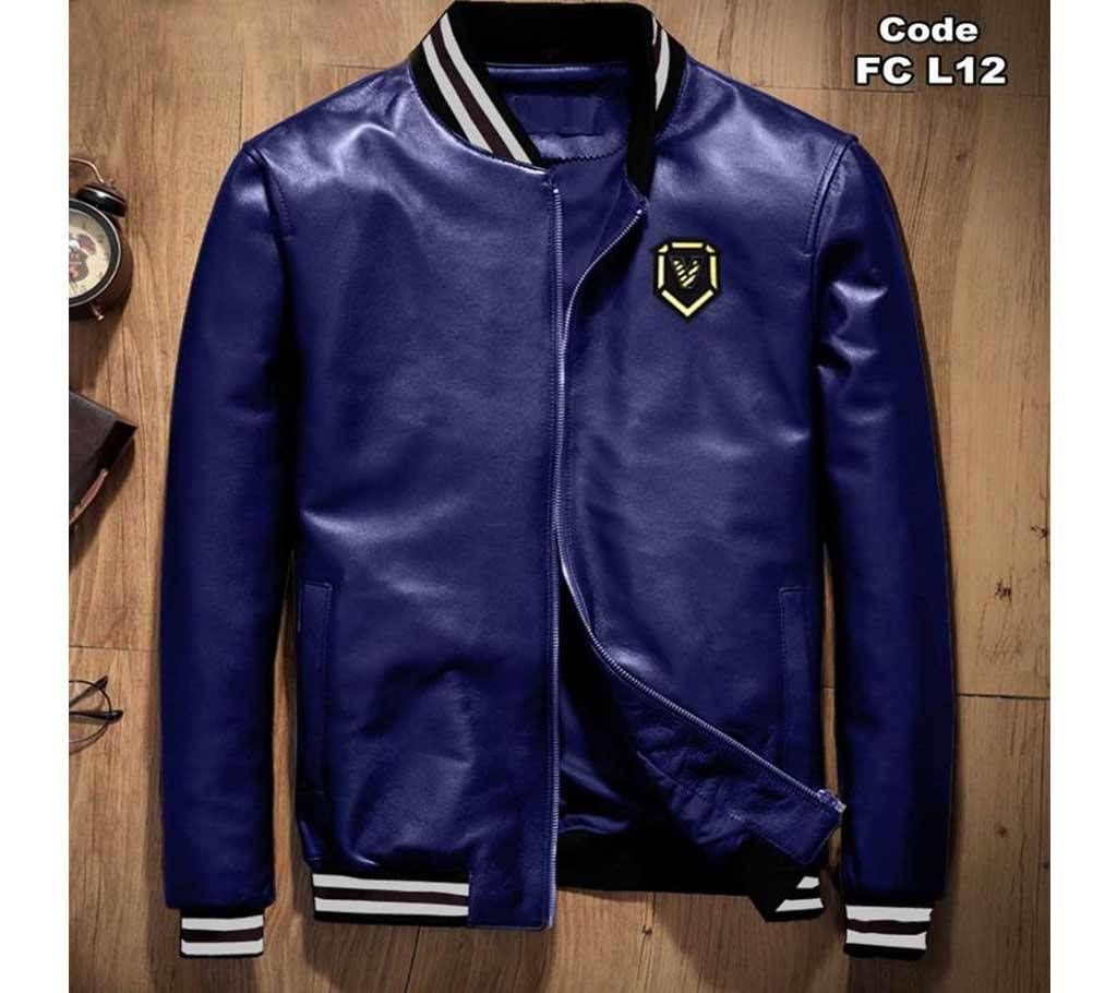 PU Leather Mens Winter Jacket - Blue - L13