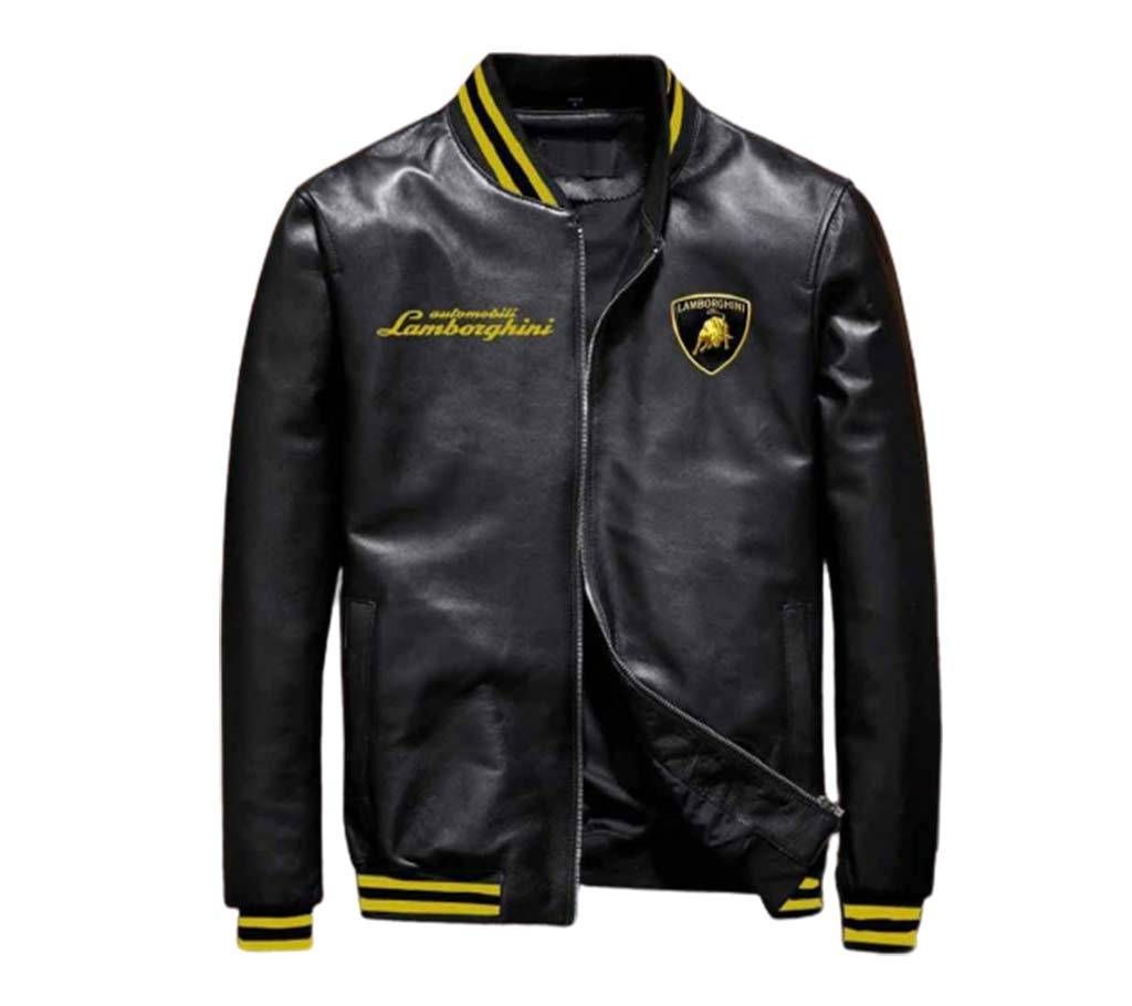 Artificial Leather Casual Jacket For Men-Black.