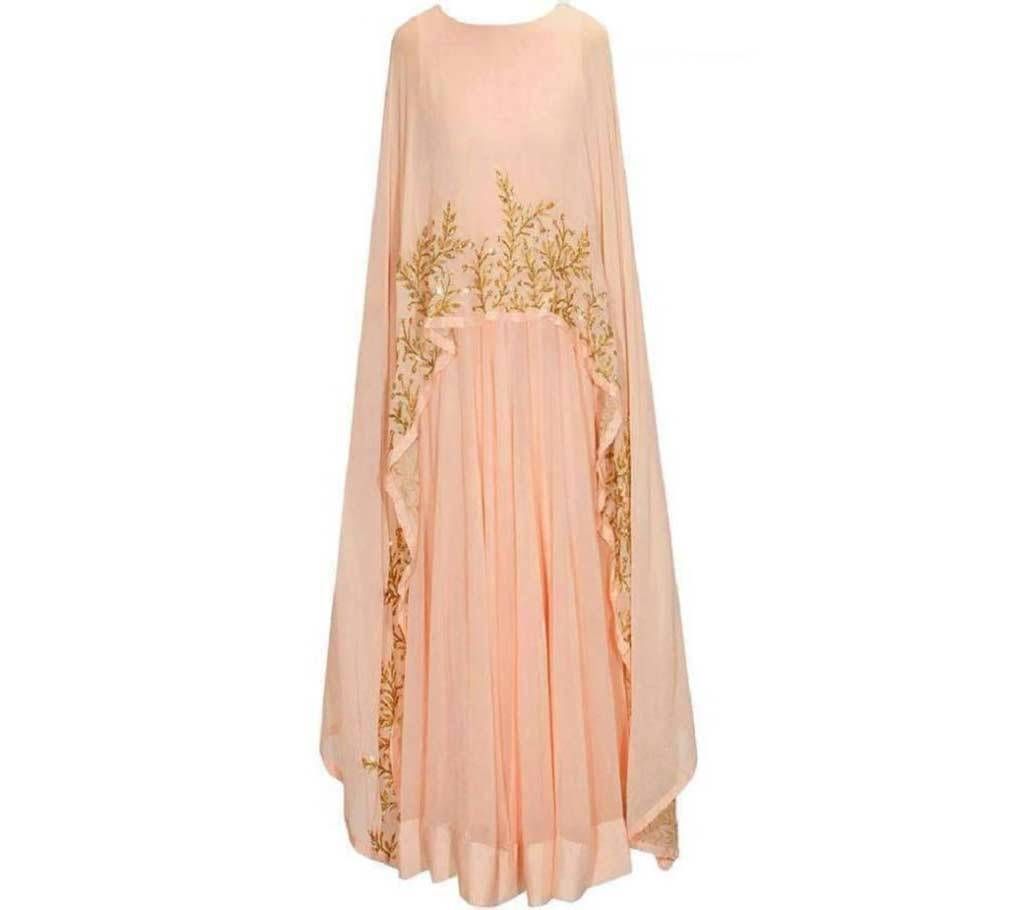 Georgette Embroidered Semi Ready Cape Dress 6004