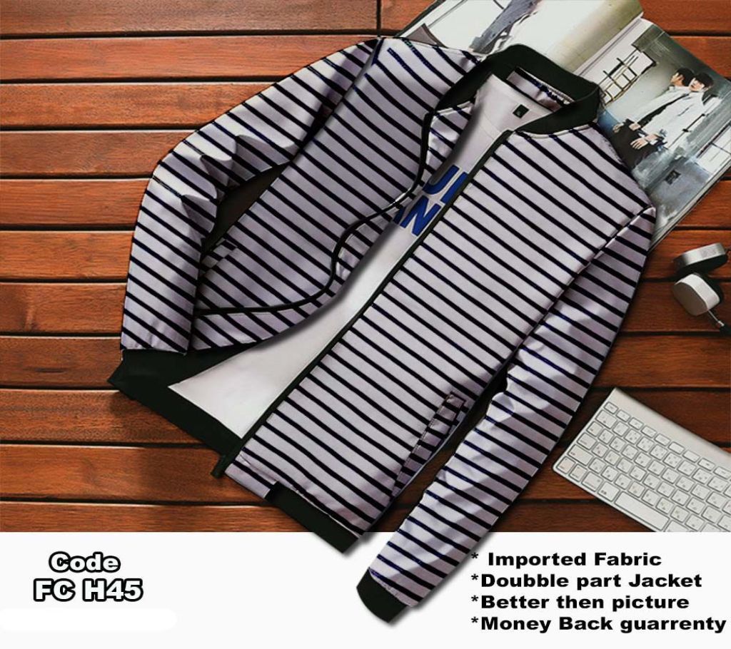 Grey with Black Step Trendy Jacket for Men - FC H45 - FAS