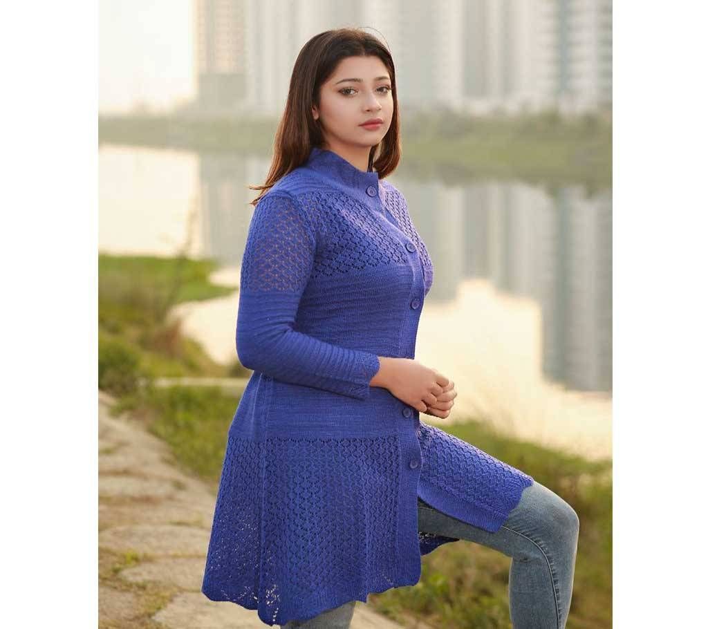 Blue Ladies Long Sweater Coat Female Sweater Cardigan