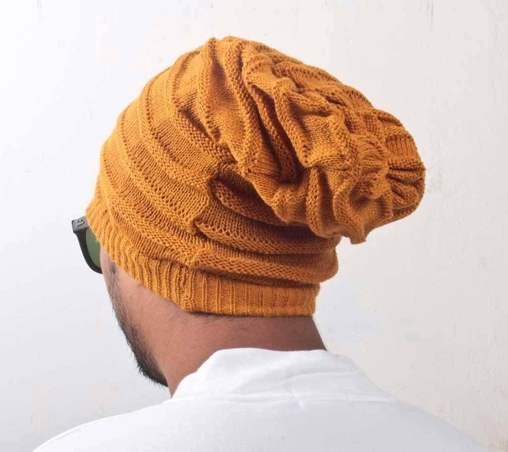 Orange Woolen Winter Beanie Cap For Men