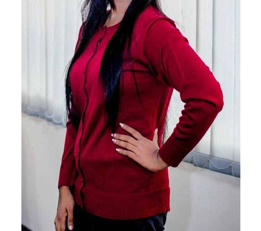 Women's Long sleeve, button cardigan, round neck.