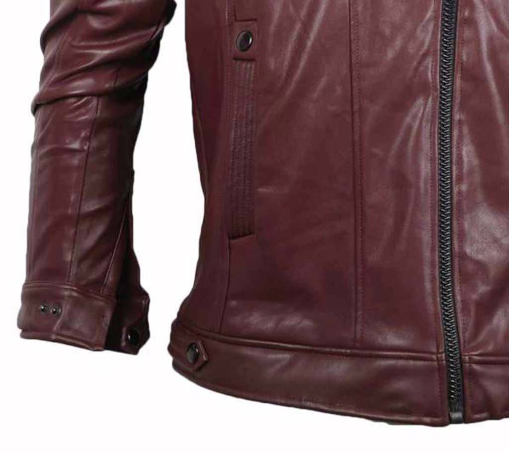 Mens leather jacket with hoodie
