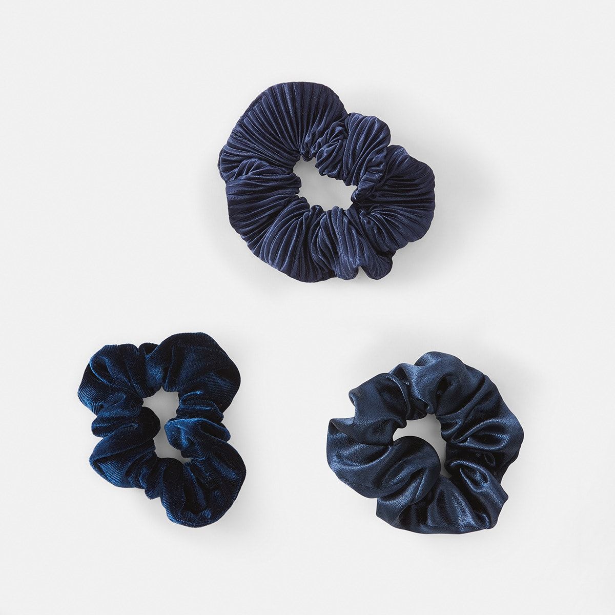 3 Pack Textured Hair Scrunchies - Navy