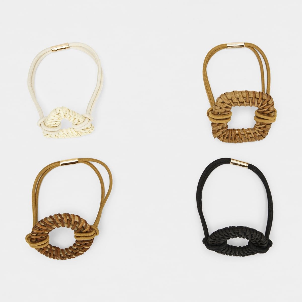 4 Pack Rattan Mixed Shape Hair Ties