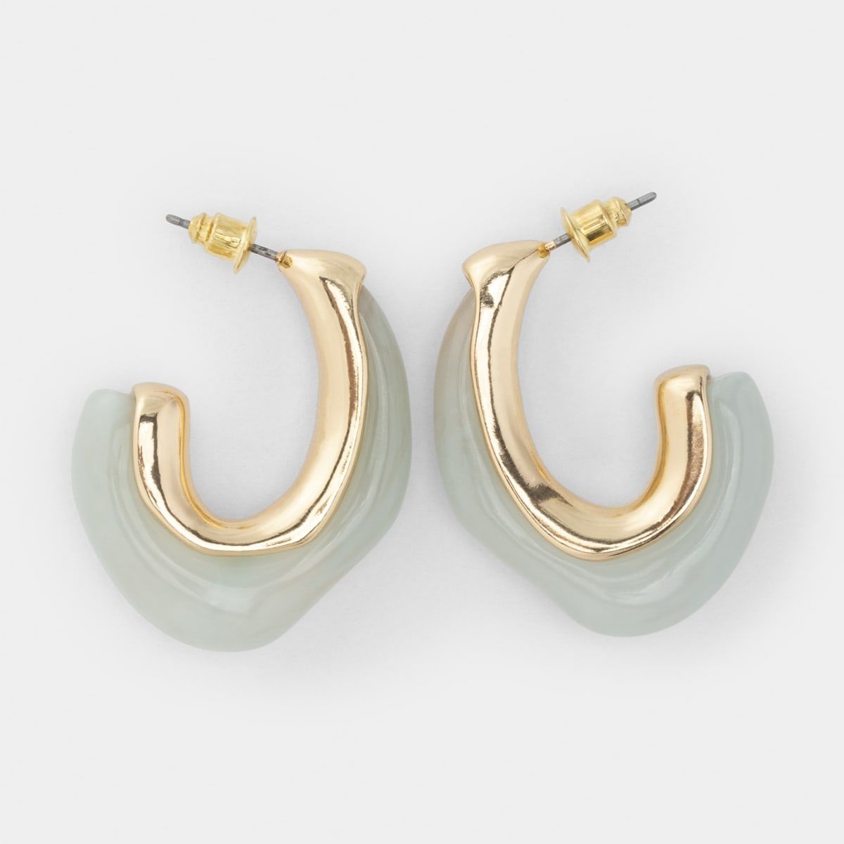 Half Resin Hoop Earrings - Sage and Gold Look