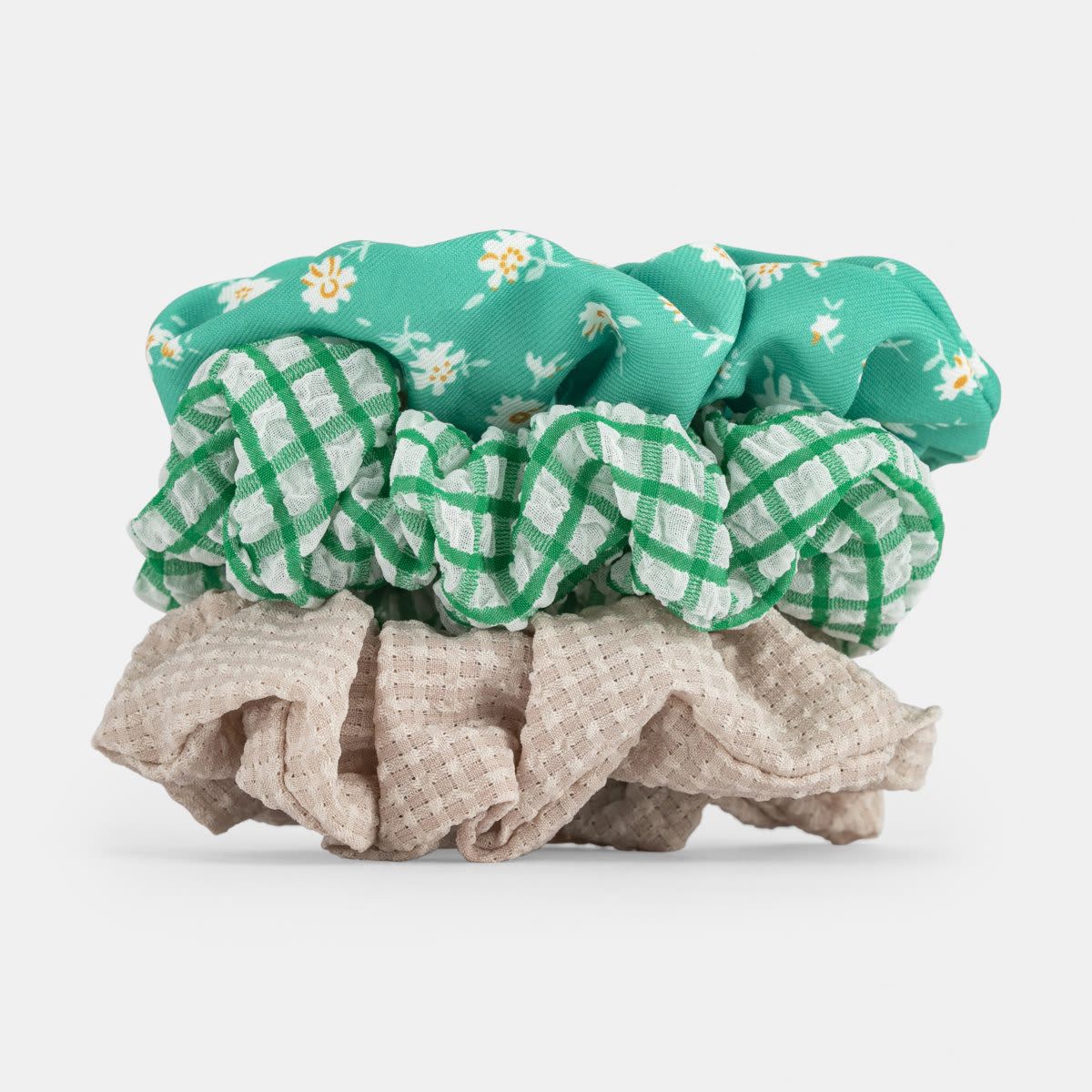 3 Pack Hair Scrunchies - Green