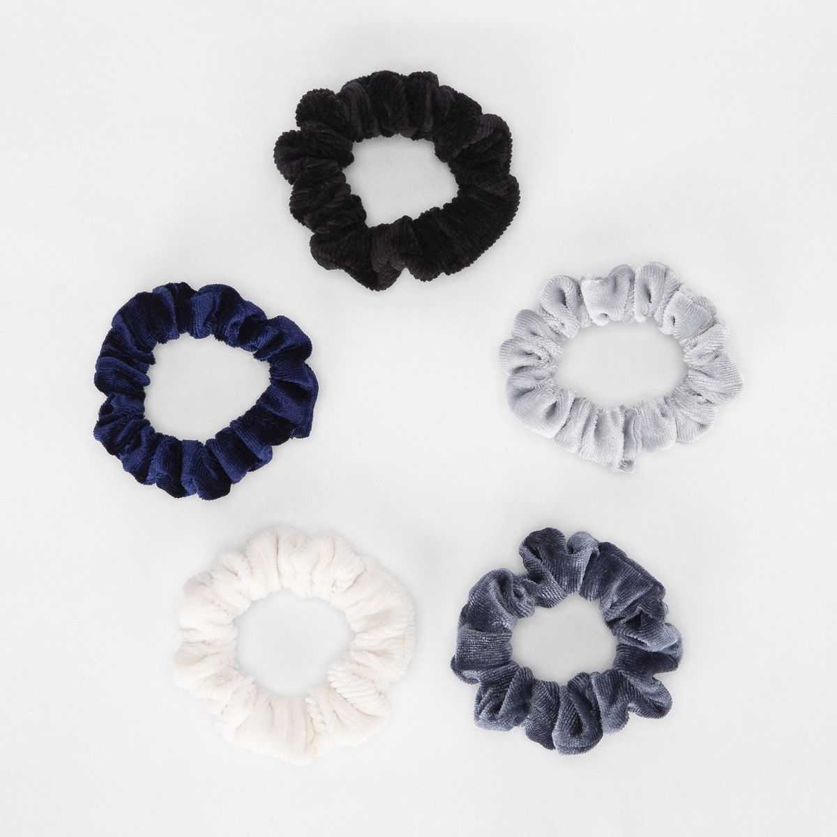 5 Pack Mini Hair Scrunchies - Blue, Black & Ombre