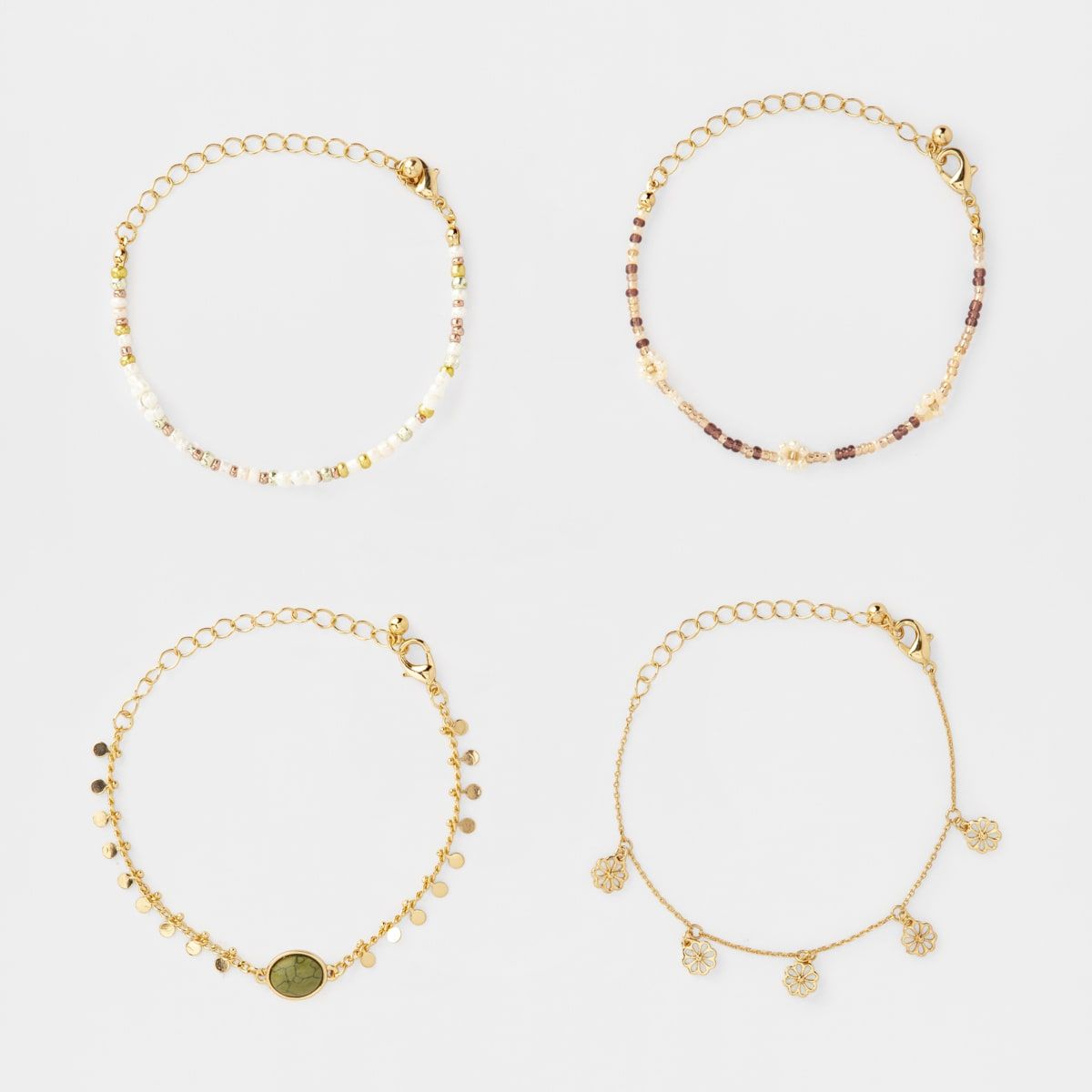 4 Pack Daisy Wrist Bracelet - Gold Look
