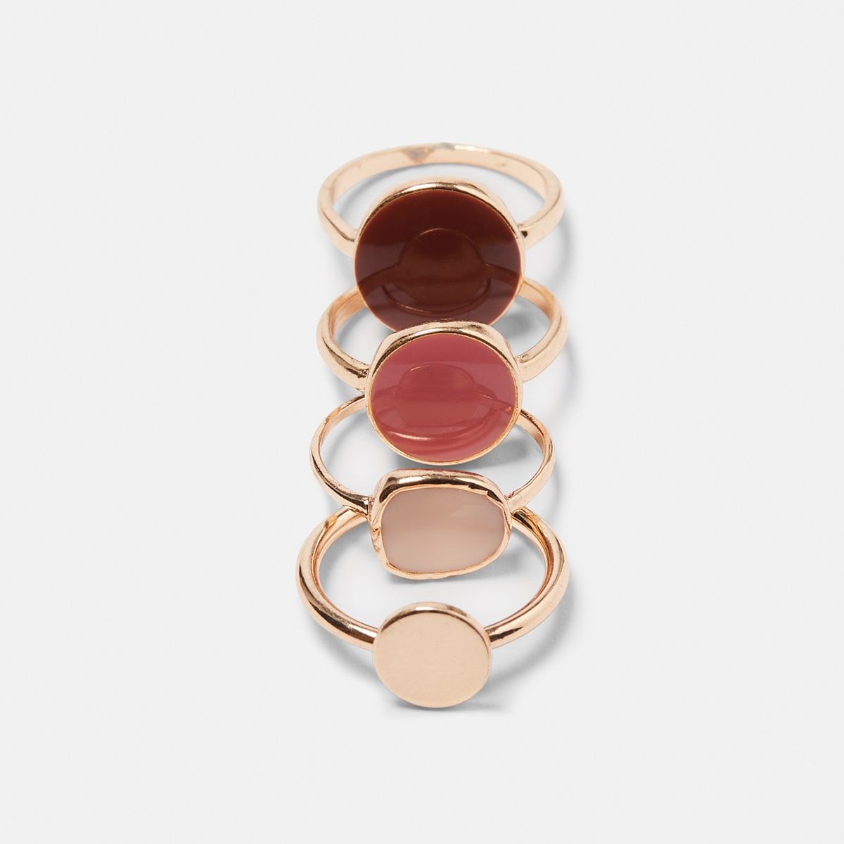 4 Pack Enamel Stacking Rings - Small/Medium, Pink and Gold Look