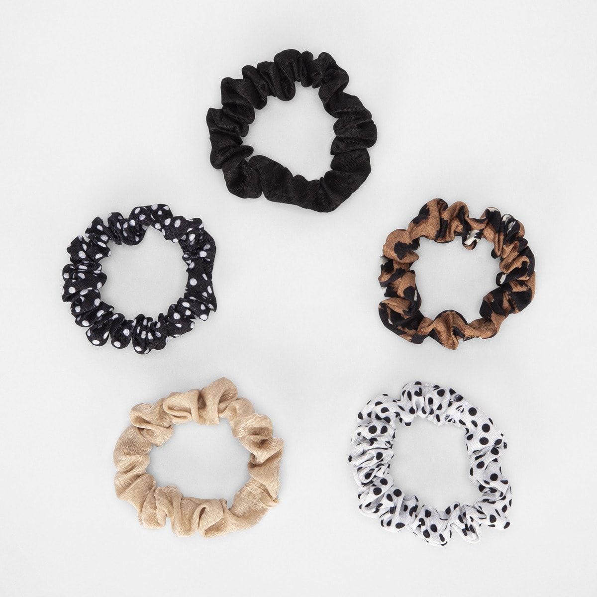 5 Pack Mini Hair Scrunchies - Spots and Leopard