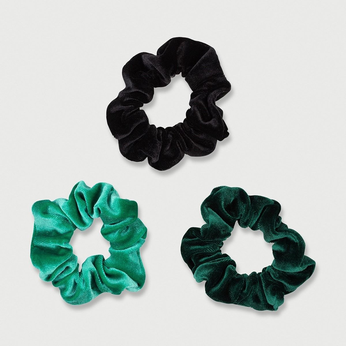 3 Pack Velvet Look Hair Scrunchies - Green