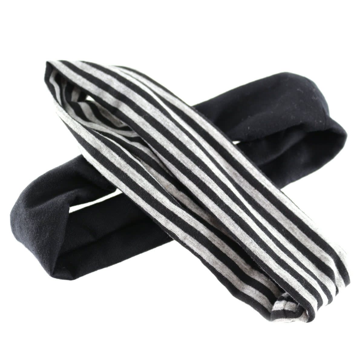 2 Pack Black & Grey Stripe Soft Headbands