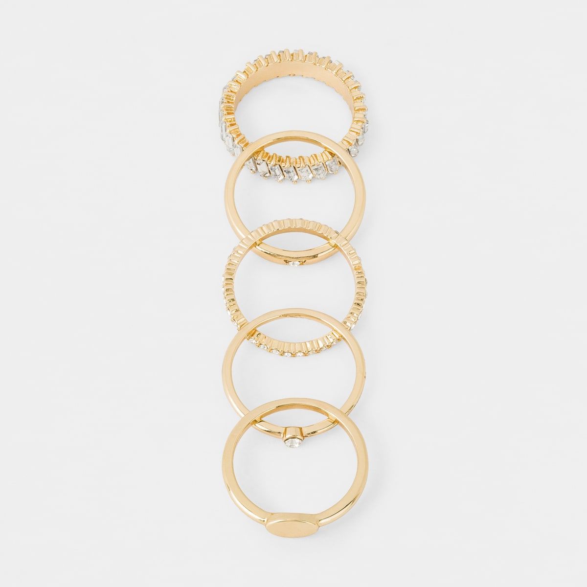5 Pack Gem Stacking Rings - Medium/Large, Gold Look and Clear