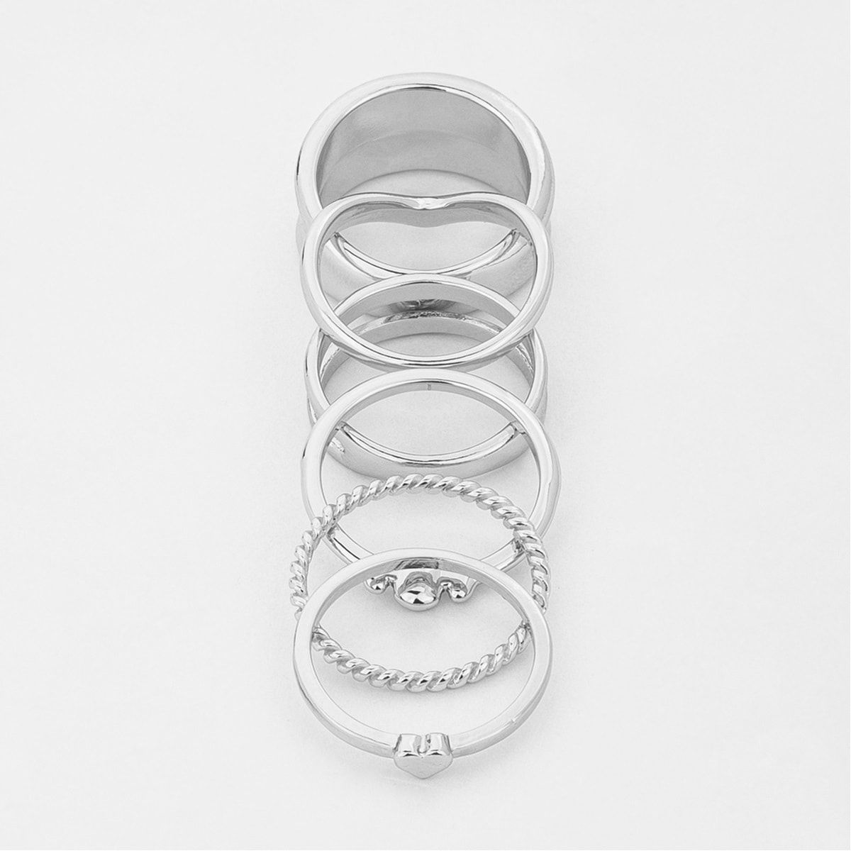 6 Pack Stacking Rings - Small/Medium, Silver Look