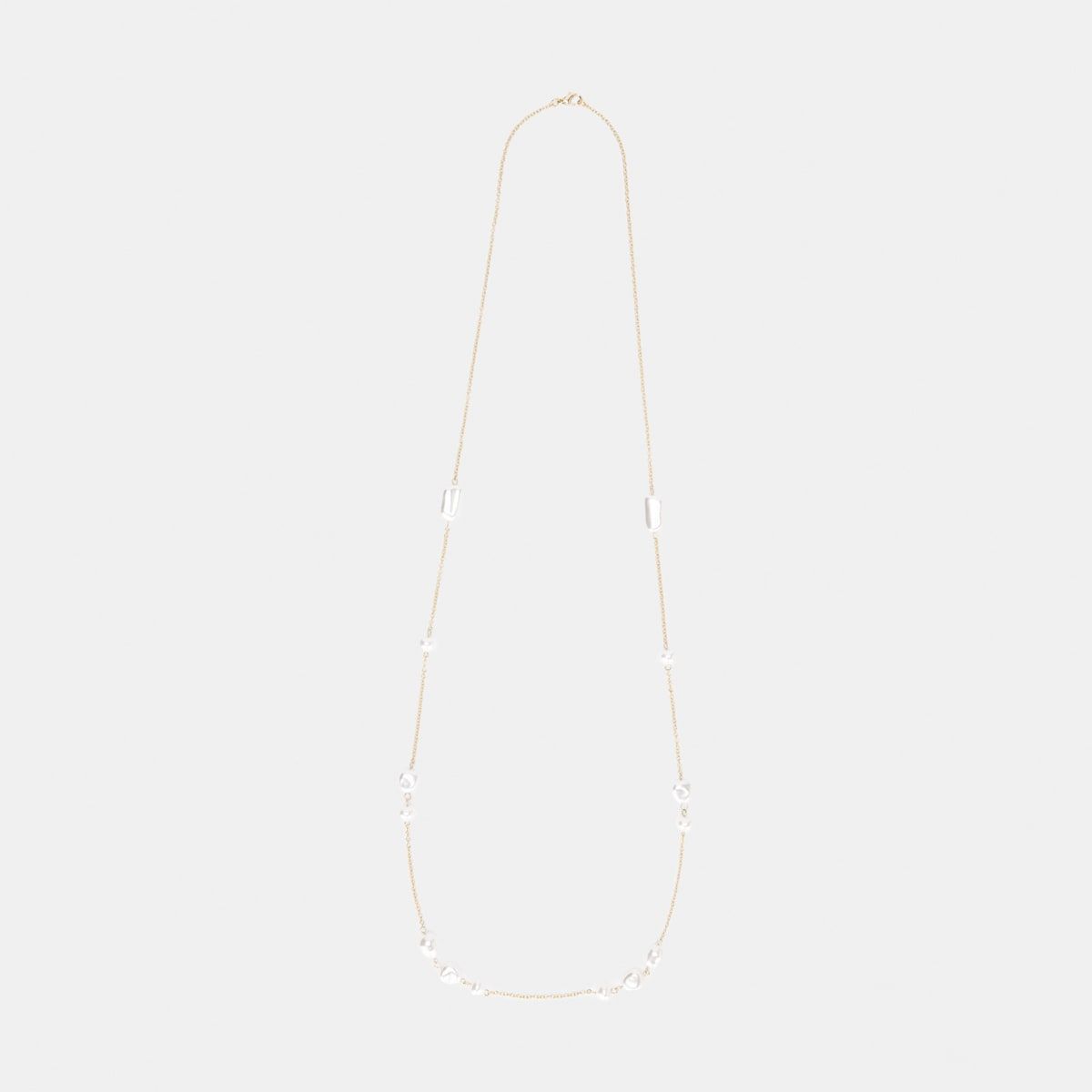 Irregular Pearl Station Necklace - Gold Look