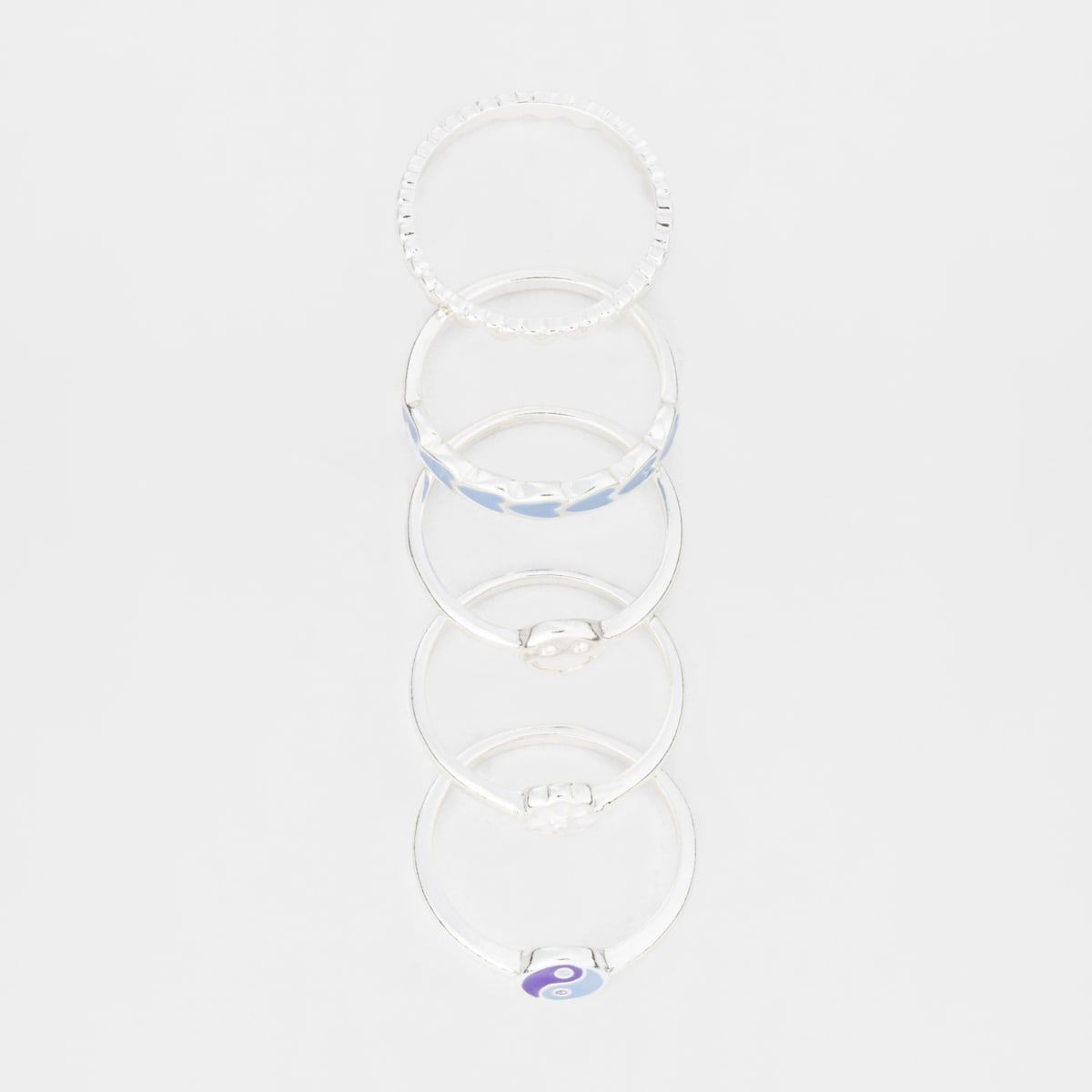 90's Multi Pack Rings - Small/Medium, Silver Look