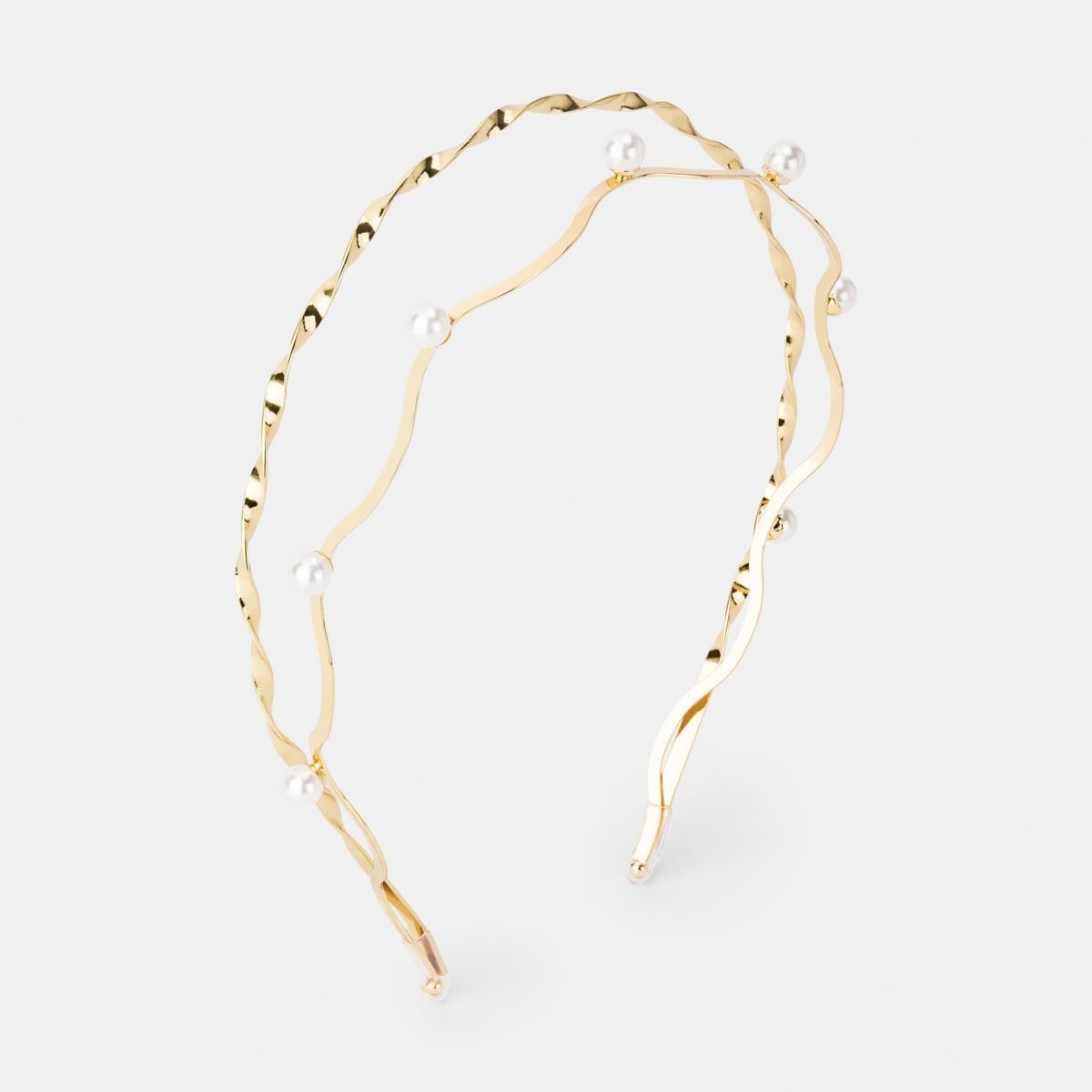2 Pack Gold Look Twist & Pearl Thin Hairband
