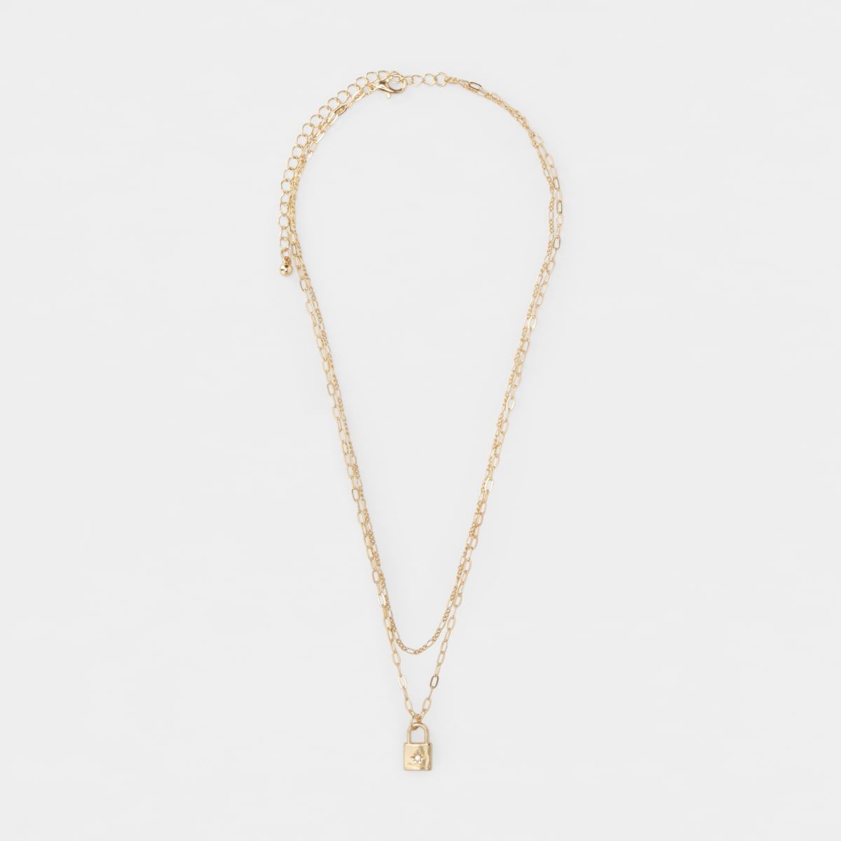 Multi Layer Lock Chain Necklace - Gold Look