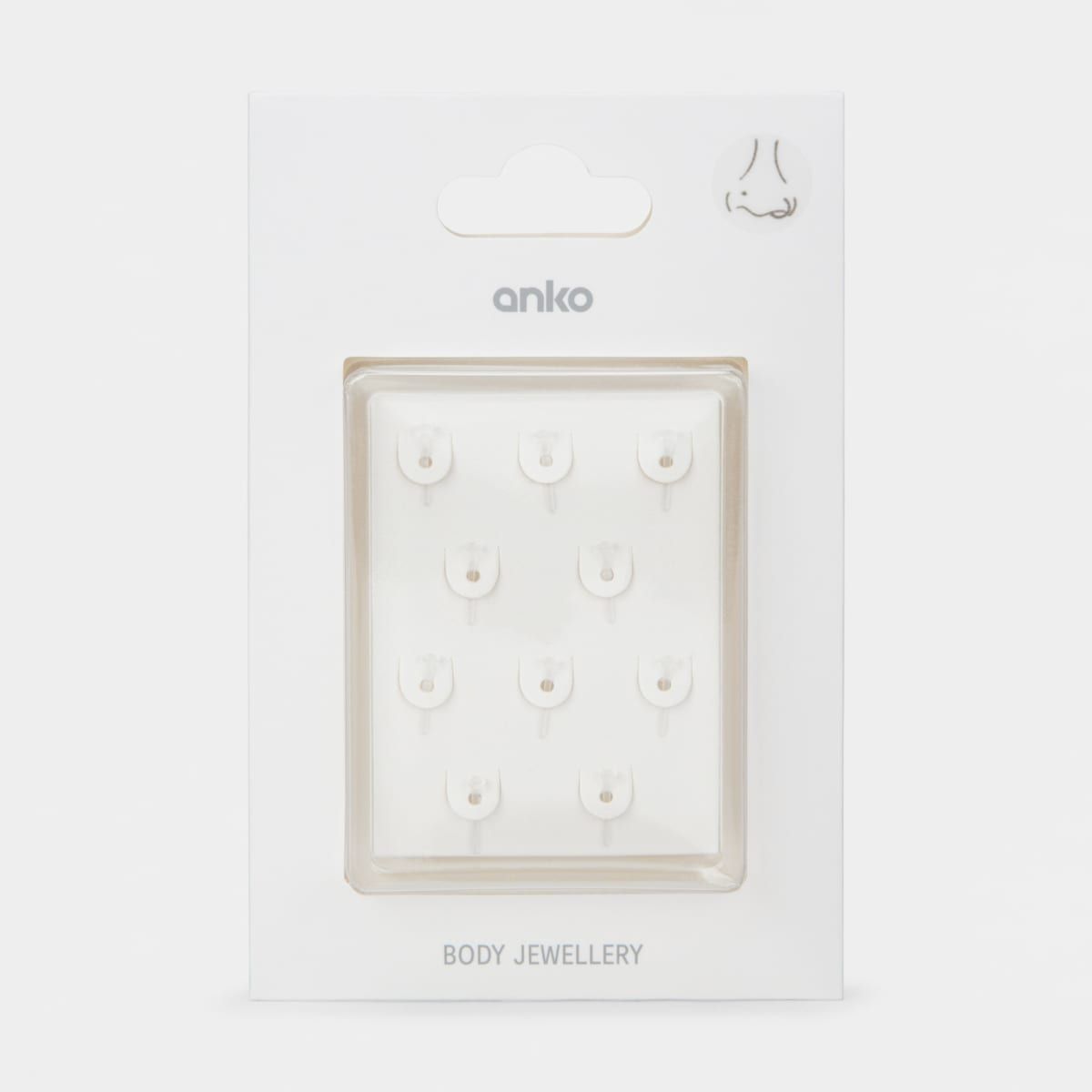 10 Pack Nose Ring Studs - Clear