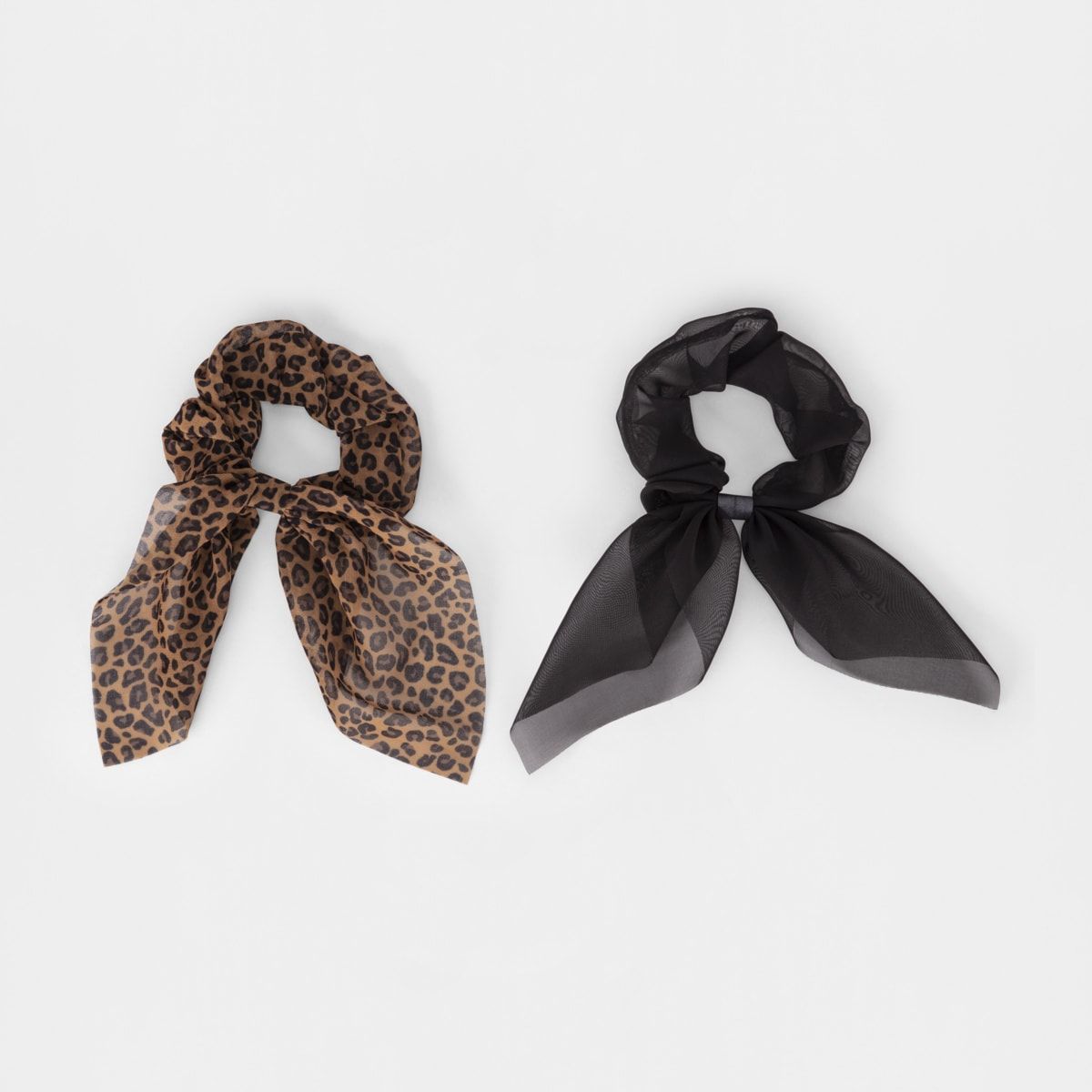 2 Pack Hair Scrunchie Scarf - Black and Animal Print