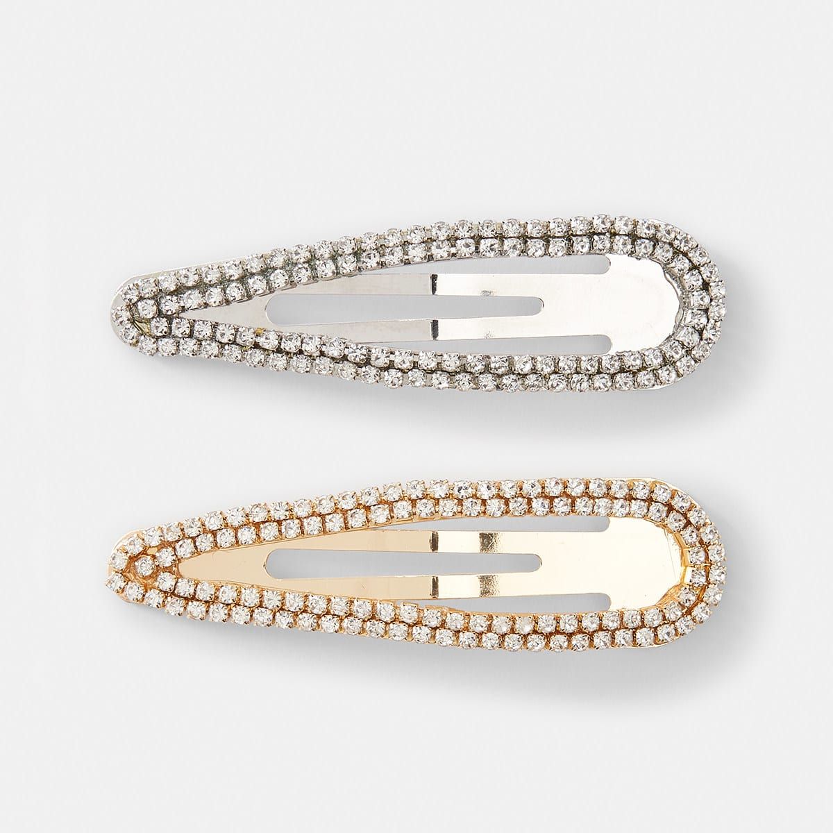 2 Pack Jewel Side Hair Clips - Silver Look and Gold Look