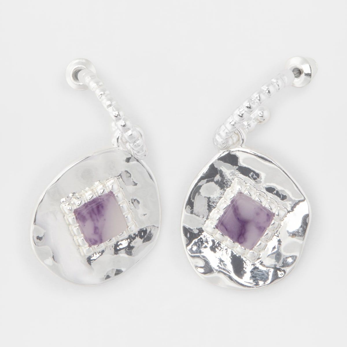 Ancient Coin Drop Earrings - Purple and Silver Look